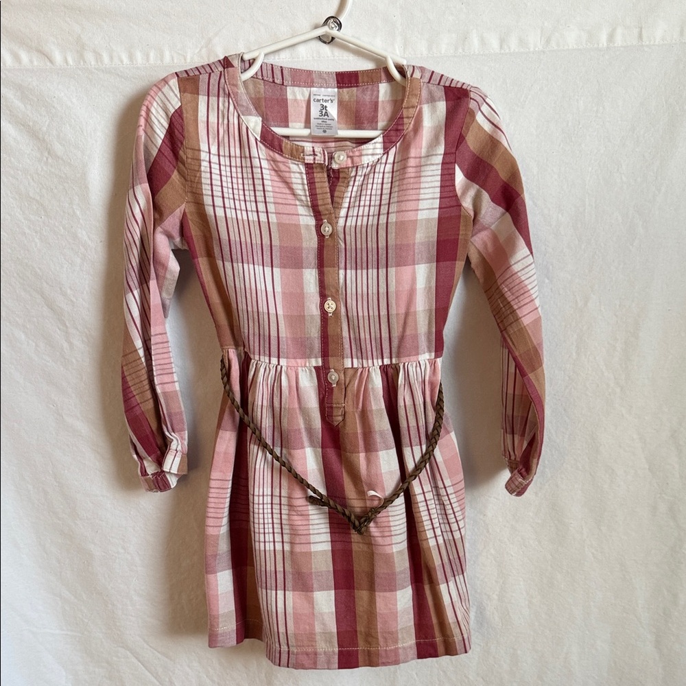 Carter's Pink and Tan Plaid Dress with Belt